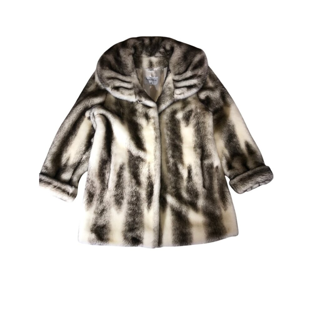 Pamela McCoy Womens Grey & White Faux Fur Coat